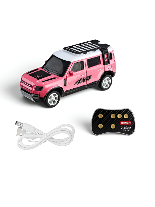 Mini 1:64 Land Rover Defender RC SUV – Metal Die-Cast 4x4 Off-Road Car with 2.4GHz Remote Control, Metallic Pink MD569