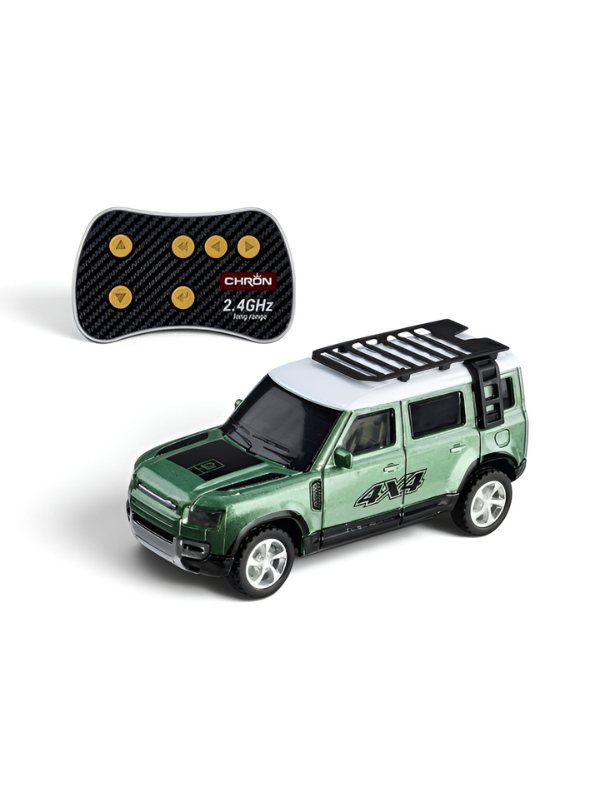 Mini 1:64 Land Rover Defender RC SUV – Metal Die-Cast 4x4 Off-Road Car with 2.4GHz Remote Control, Metallic Green MD569