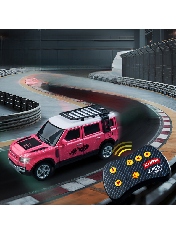 Mini 1:64 Land Rover Defender RC SUV – Metal Die-Cast 4x4 Off-Road Car with 2.4GHz Remote Control, Metallic Pink MD569