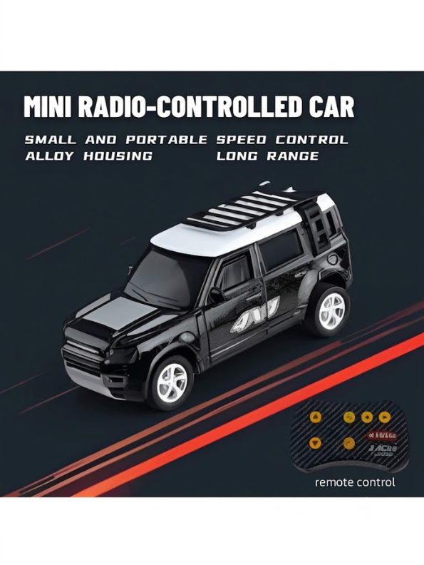 Mini 1:64 Land Rover Defender RC SUV – Metal Die-Cast 4x4 Off-Road Car with 2.4GHz Remote Control, Metallic Black MD569