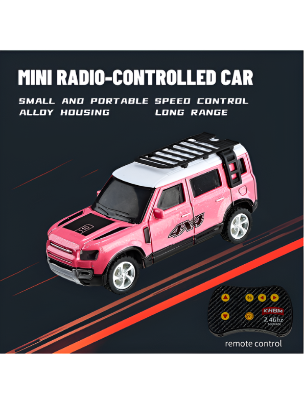 Mini 1:64 Land Rover Defender RC SUV – Metal Die-Cast 4x4 Off-Road Car with 2.4GHz Remote Control, Metallic Pink MD569