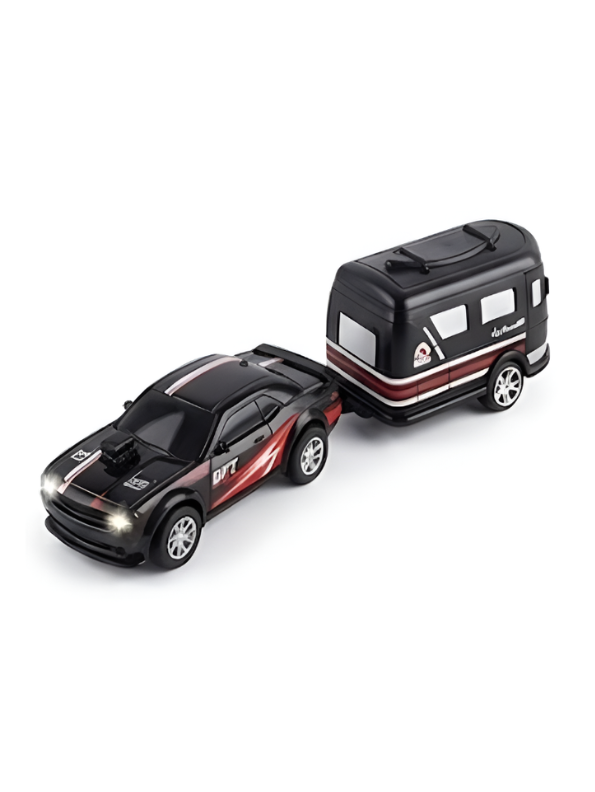 Mini Dodge Challenger RC Car with Caravan Trailer Scale 1:64 Black MD594.