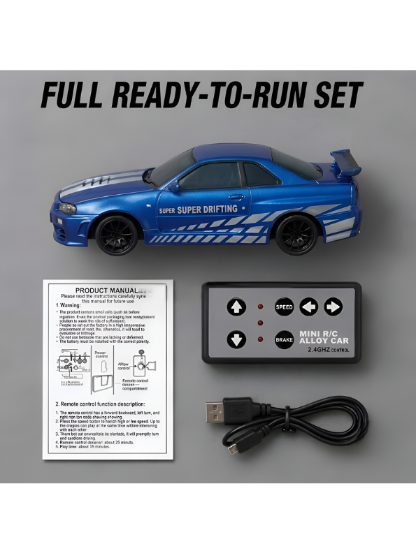 Mini Nissan Alloy RC Drift Car - 2.4GHz High-Speed Rechargeable Remote Control Street Racing Toy MD588issan