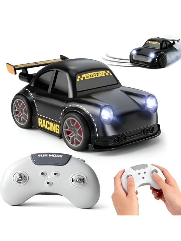 Mini RC Drift Racing Car with LED Headlights – Black 2.4GHz Remote Control Pocket Sports Car Toy with Drifting Action MD558
