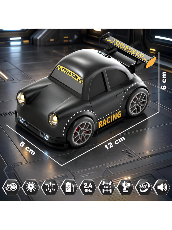 Mini RC Drift Racing Car with LED Headlights – Black 2.4GHz Remote Control Pocket Sports Car Toy with Drifting Action MD558