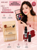 MISS ADS COMBO (MAKEUP BRUSH SET, GLITTER EYESHADOW, LIQUID LIPSTICK)