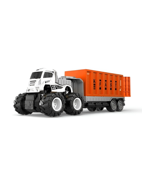 Monster Truck Toy with Container Trailer – 4WD Inertia Power, Die-Cast Metal Truck.
