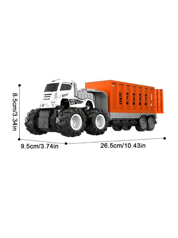 Monster Truck Toy with Container Trailer – 4WD Inertia Power, Die-Cast Metal Truck.