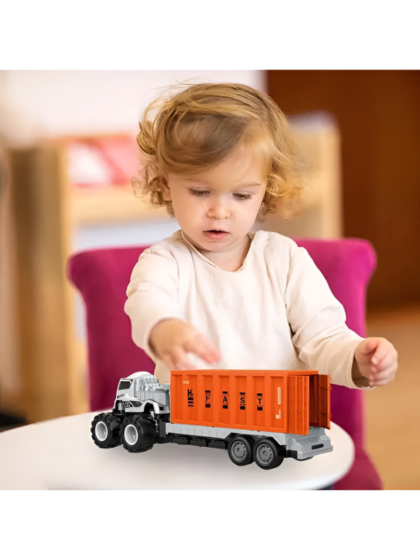 Monster Truck Toy with Container Trailer – 4WD Inertia Power, Die-Cast Metal Truck.