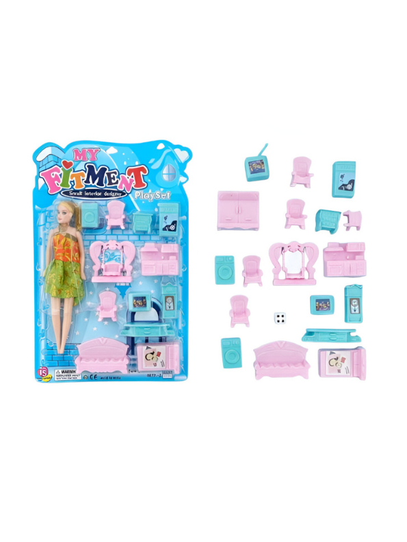 My Fitment Doll Playset – Mini Interior Designer Furniture Set with Fashion Doll Blue LMI8603.