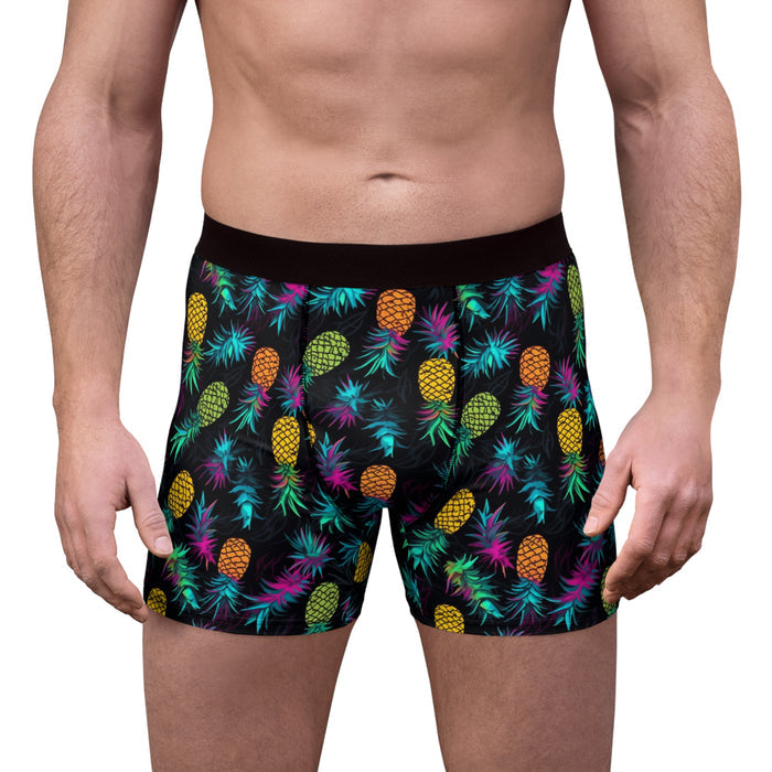 Neon Pineapple Boxer Briefs — All-Over Print Vibrant Tropical Underwear