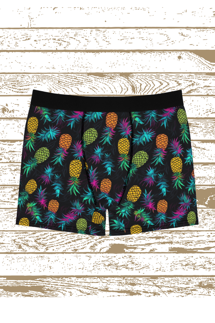 Neon Pineapple Boxer Briefs — All-Over Print Vibrant Tropical Underwear