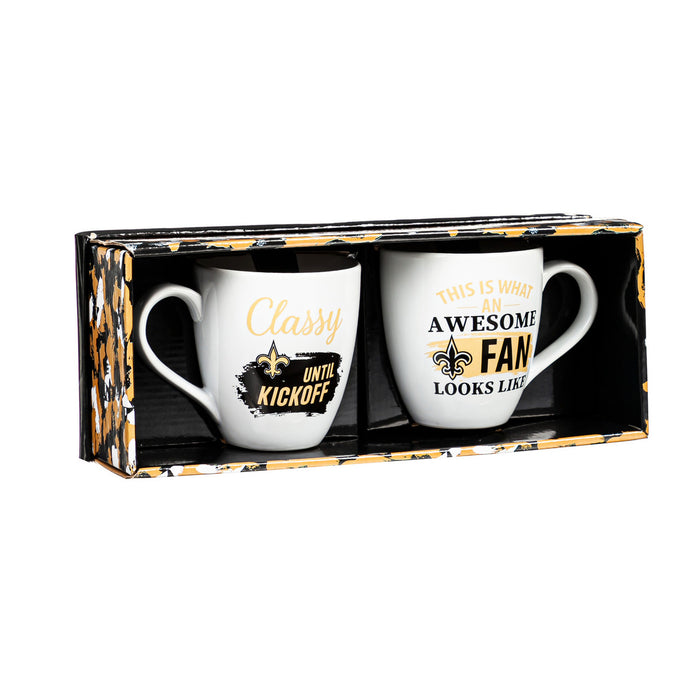 New Orleans Saints Coffee Mug 17oz Ceramic 2 Piece Set with Gift Box-0