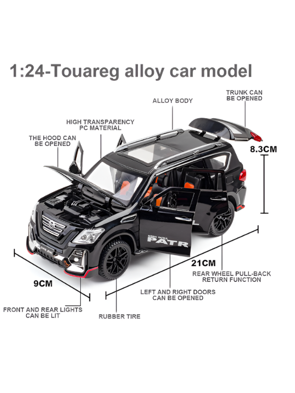Nissan Patrol Diecast Alloy SUV Model - 1:24 Scale Pull-Back Toy Car with Lights & Sound TV6228