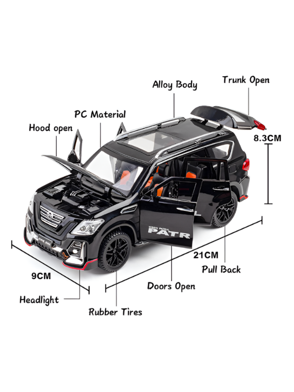 Nissan Patrol Diecast Alloy SUV Model - 1:24 Scale Pull-Back Toy Car with Lights & Sound TV6228