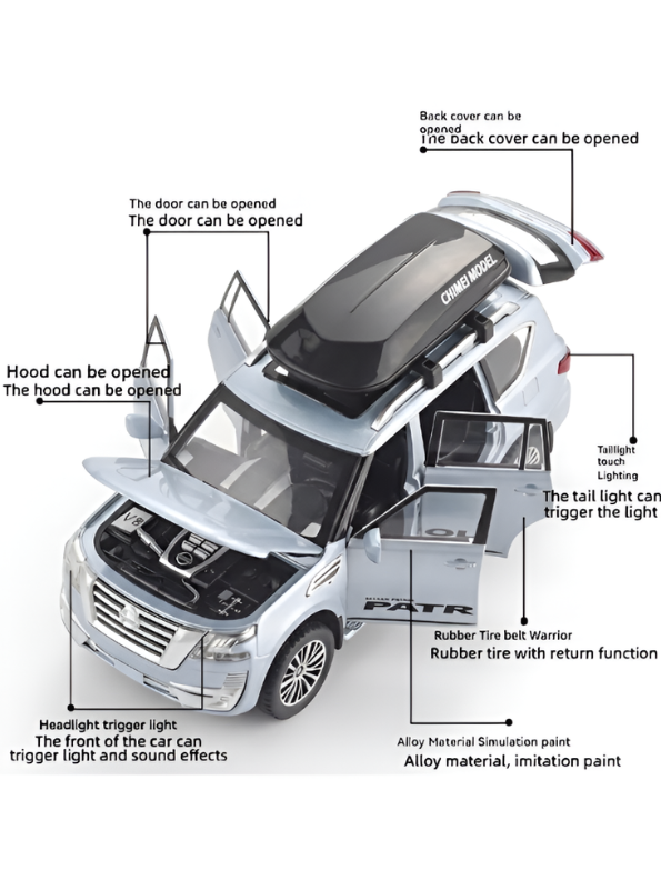Nissan Patrol Diecast Model Car 1:32 Scale Grey Alloy Metal Toy Car with Opening Doors for Collectors TV5652