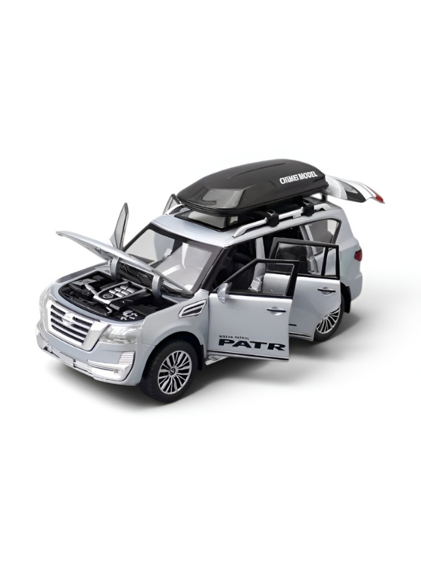 Nissan Patrol Diecast Model Car 1:32 Scale Grey Alloy Metal Toy Car with Opening Doors for Collectors TV5652