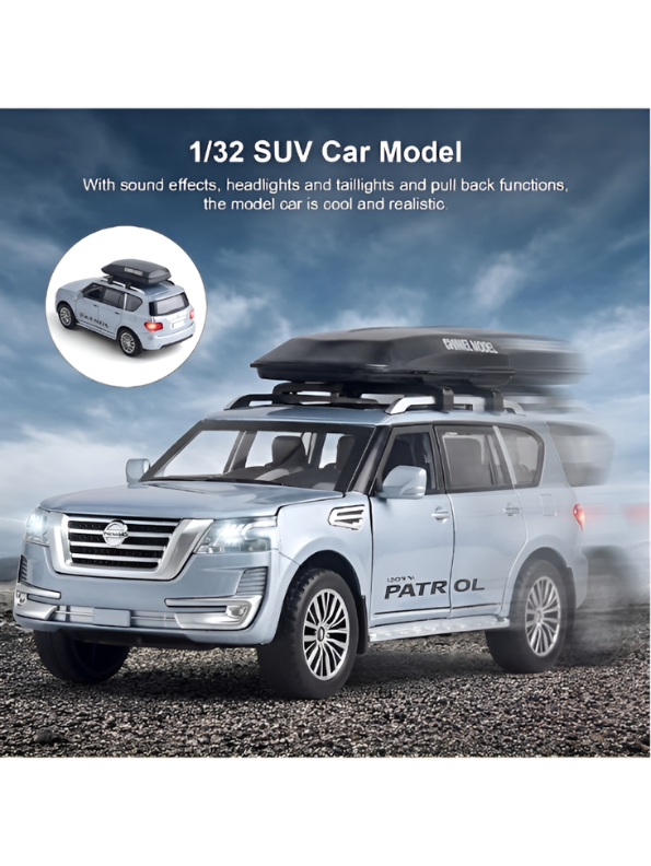 Nissan Patrol Diecast Model Car 1:32 Scale Grey Alloy Metal Toy Car with Opening Doors for Collectors TV5652