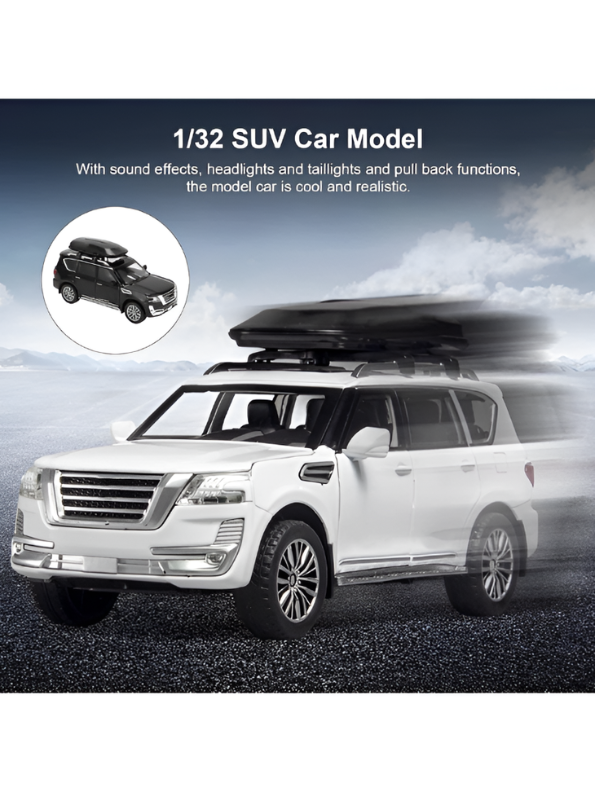 Nissan Patrol Diecast Model Car 1:32 Scale White Alloy Metal Toy Car with Opening Doors for Collectors TV5652