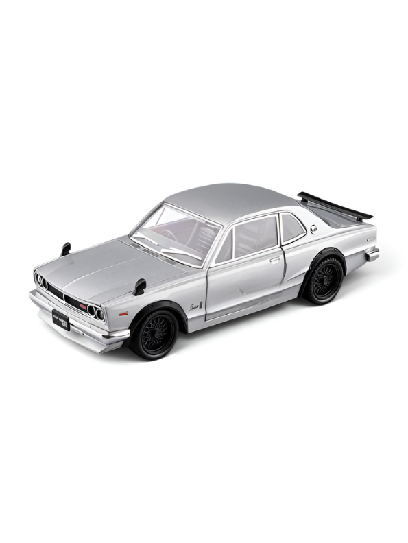 Nissan Skyline GT-R 2000 Hakosuka Diecast Model Car 1:22 Scale – Matte Silver Alloy Vintage Classic Muscle Car MD601