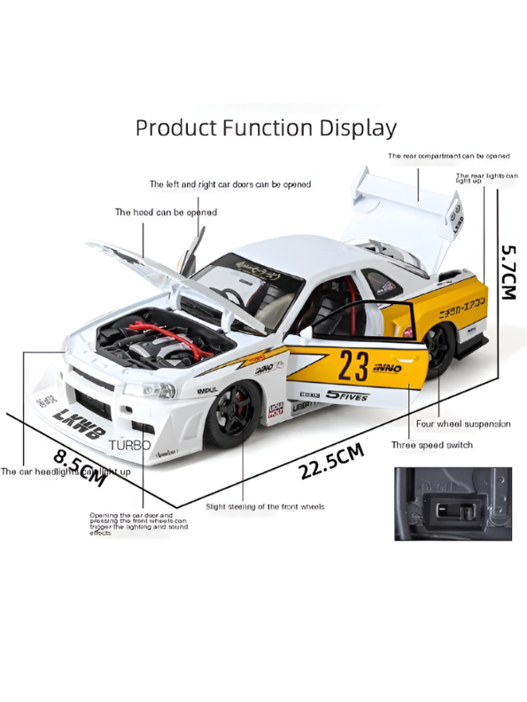 Nissan Skyline GT-R R34 LBWK Diecast Model 1:24 Scale Car Collectible TV7185.
