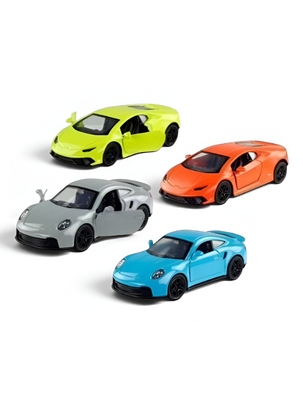 Pack of 4 Die-Cast Metal Supercar Models - 1:43 Scale Pull Back Toy Cars LMI11356.