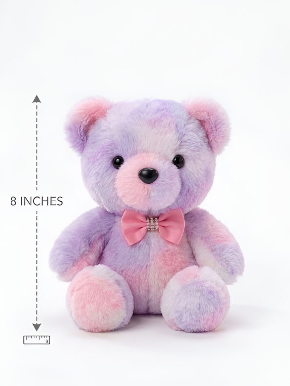 Pastel Tie-Dye Soft Teddy Bear8"Soft Plush Toy with Pink Bow Tie ST11094