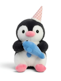 Penguin 8-Inch Cute Plush Toy with Party Hat and Blue Fish | Black Soft Stuffed Animal for Kids and Toddlers ST16026