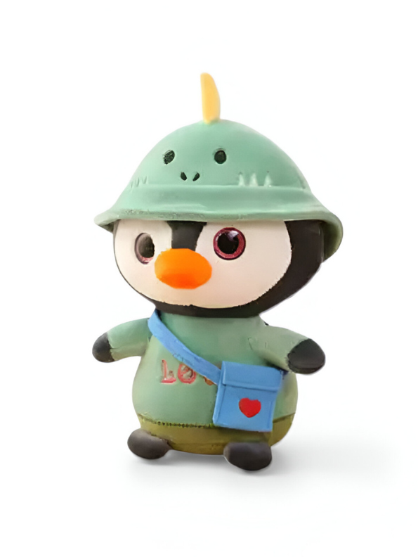 Penguin Plush Toy with Chick Hat & Outfit – Kawaii Stuffed Animal Doll with Blue Messenger Bag & Teal Pants Green ST9606.
