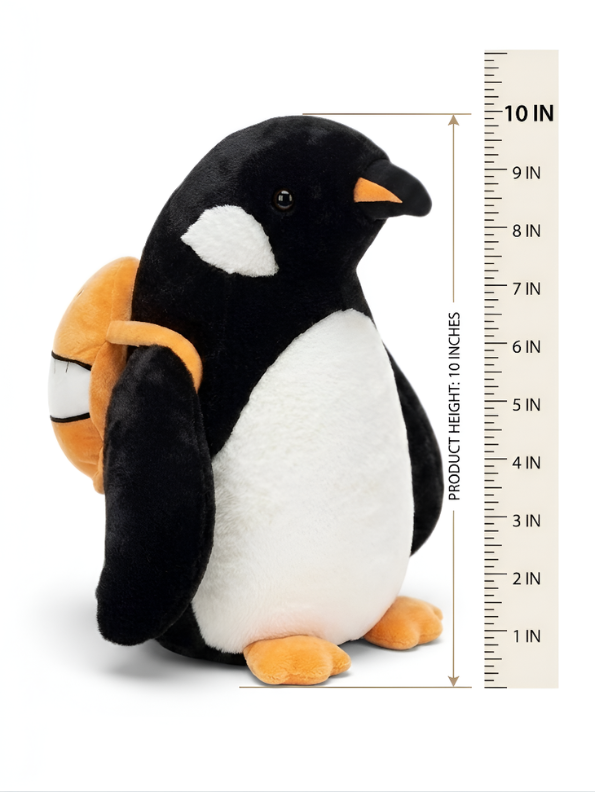 Penguin Plush Toy with Removable Orange Backpack – Adorable 10-Inch Soft Stuffed Animal for Kids & Toddlers ST16681