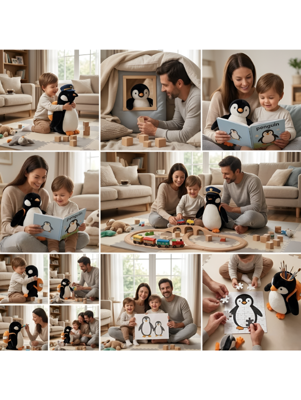 Penguin Plush Toy with Removable Orange Backpack – Adorable 10-Inch Soft Stuffed Animal for Kids & Toddlers ST16681