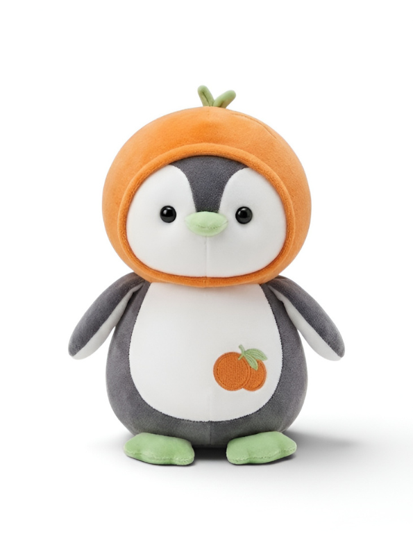Penguin Plush with Orange Fruit Hood – 8-Inch Kawaii Soft Stuffed Animal Toy for Kids and Toddlers ST16501