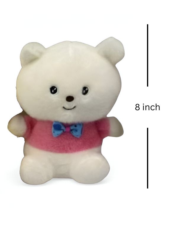 Pink - White Teddy Bear with Bow – Super Soft Stuffed Animal for Gifting & Cuddles 8 inch - MS14485.
