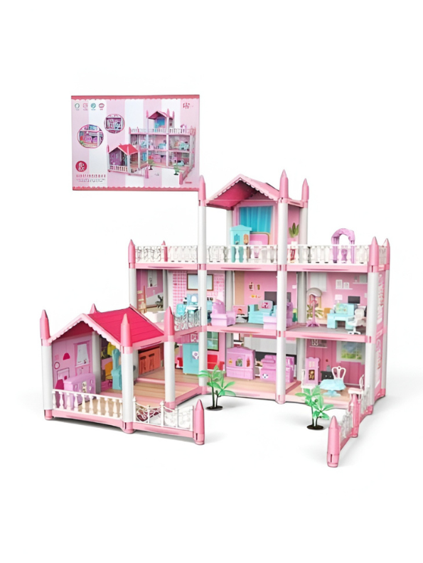 Pink Princess Dollhouse Toy Set with Furniture, Dolls, Puppy & LED Lights TV5481.