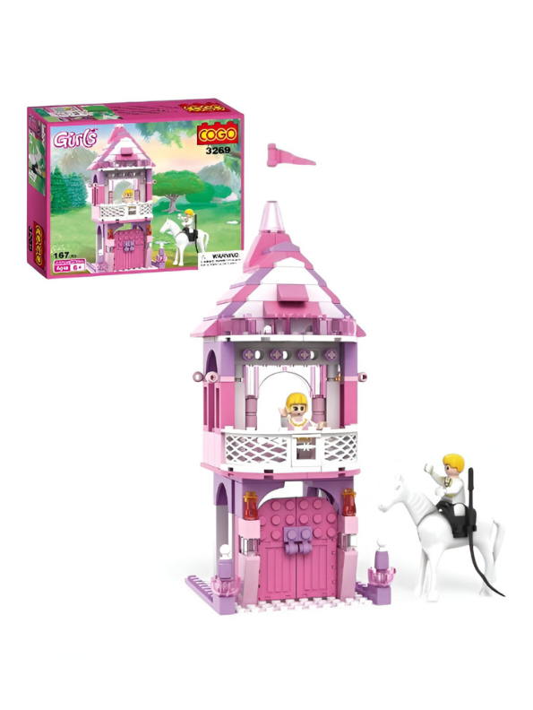 Pink Princess Tower and Horse Building Block Set - 167+ PCS COGO Girl Building Block Set - Castle Playset for Kids Ages 6+ TV5635