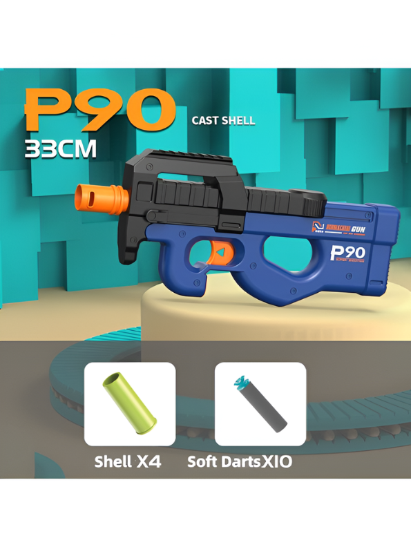Pioneer P90 Shell Ejecting Soft Bullet Toy Gun with Foam Darts – Blue Tactical Blaster Toy for Kids Ages 5+ LMI16871