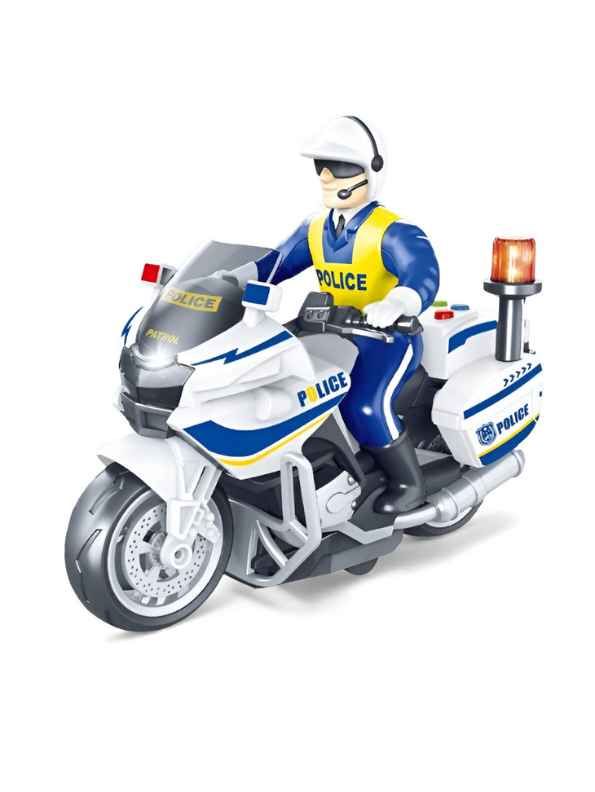 Police Patrol Motorcycle Toy - Cool Headlight, Music, Flashing Lights & Movable Officer Figure NX15708.