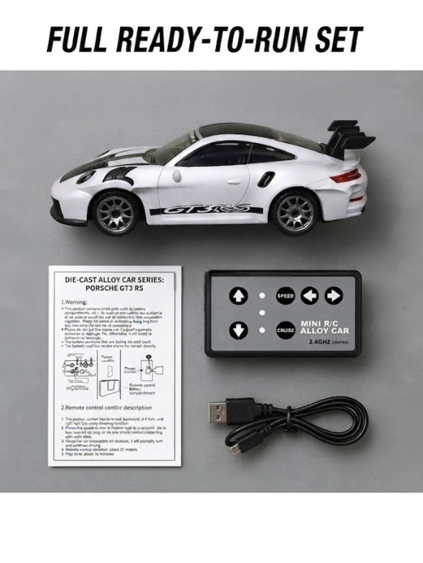 Porsche 911 GT3 RS Mini 1:64 Alloy RC Drifting Car White (2.4GHz) MD589