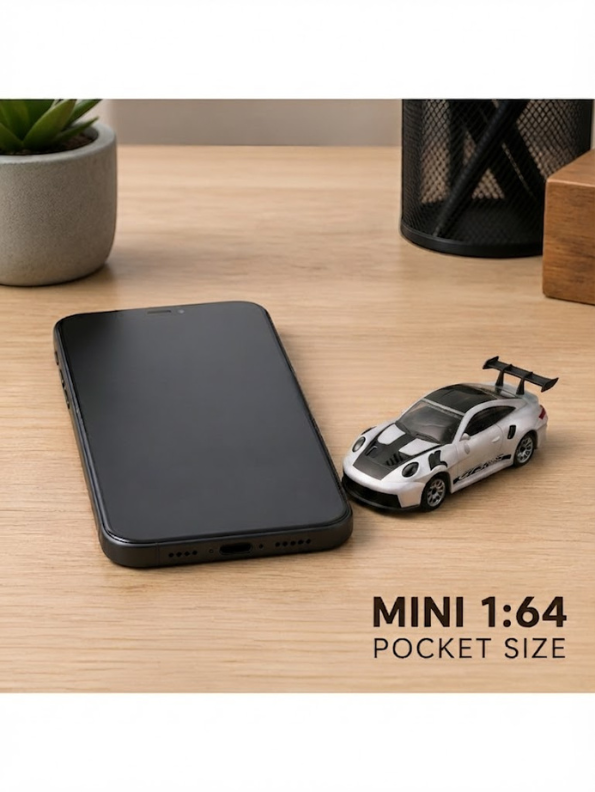 Porsche 911 GT3 RS Mini 1:64 Alloy RC Drifting Car White (2.4GHz) MD589