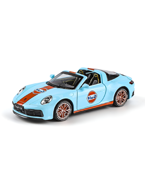 Porsche 911 Targa 4S 1:32 Scale Alloy Diecast Car Model Toy – Metal Collectible Vehicle Blue LMI16116.