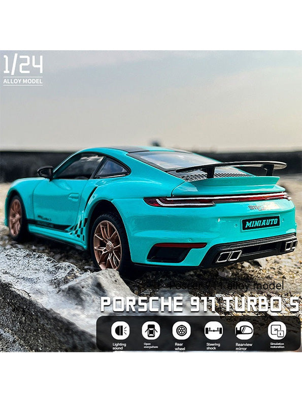 Porsche 911 Turbo S Metal Diecast Car - T-Blue - Scale 1:24 - Big Size - Toyloft