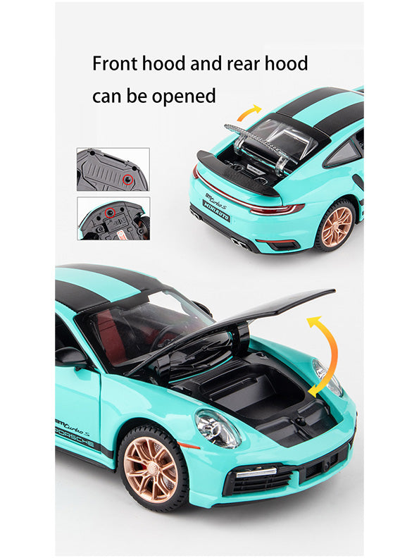 Porsche 911 Turbo S Metal Diecast Car - T-Blue - Scale 1:24 - Big Size - Toyloft
