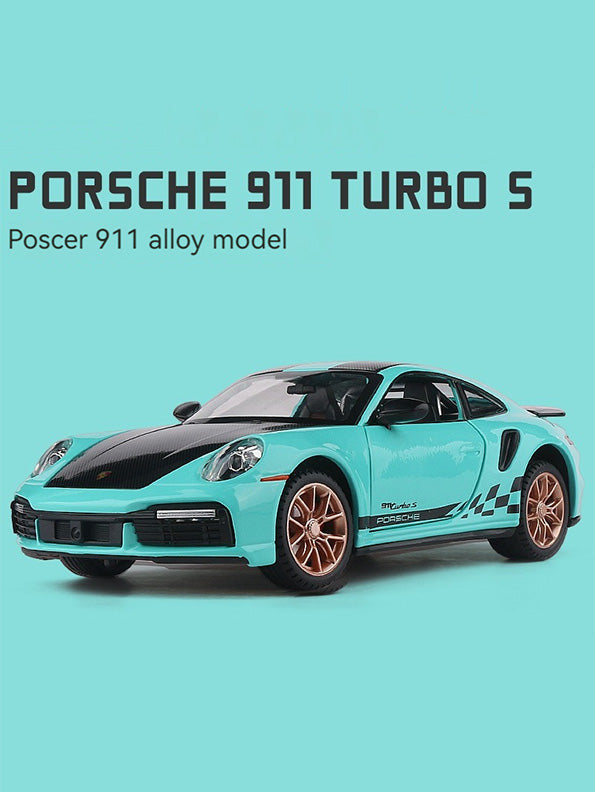 Porsche 911 Turbo S Metal Diecast Car - T-Blue - Scale 1:24 - Big Size - Toyloft