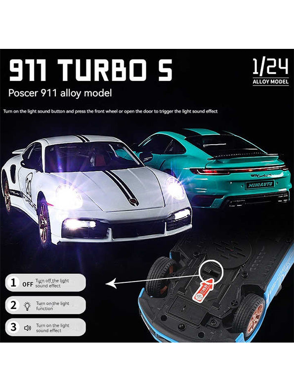 Porsche 911 Turbo S Metal Diecast Car - T-Blue - Scale 1:24 - Big Size - Toyloft