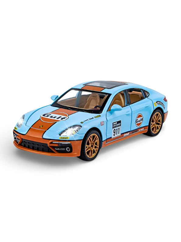 Porsche Panamera Turbo S Gulf Racing Edition - Diecast Metal Model Car - Collectible 1:24 Scale LMI16091 - Free Car Inside.