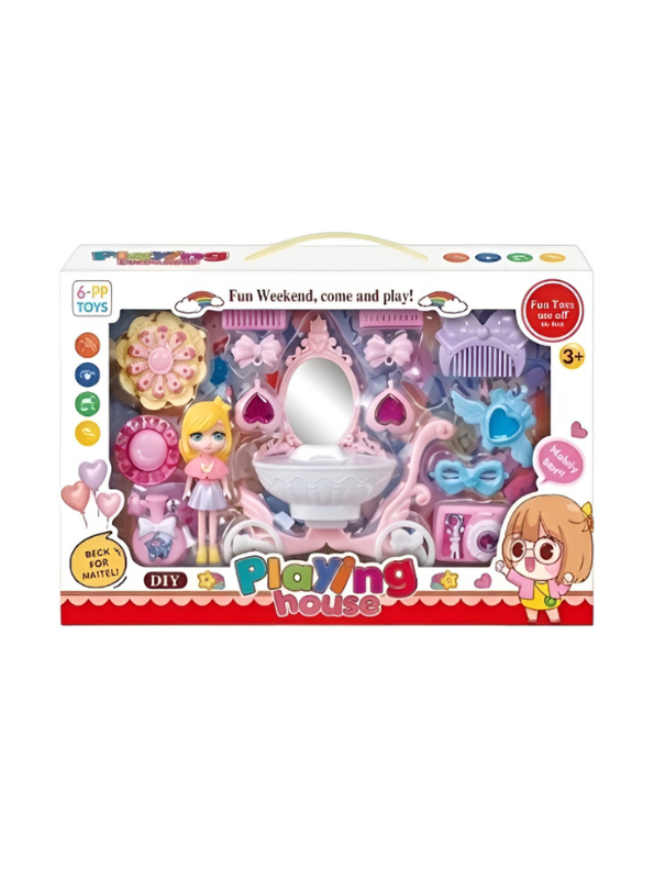 Princess Dressing Table & Carriage Vanity Set – Pretend Play Toy with Doll & Magic Accessories NX15619.
