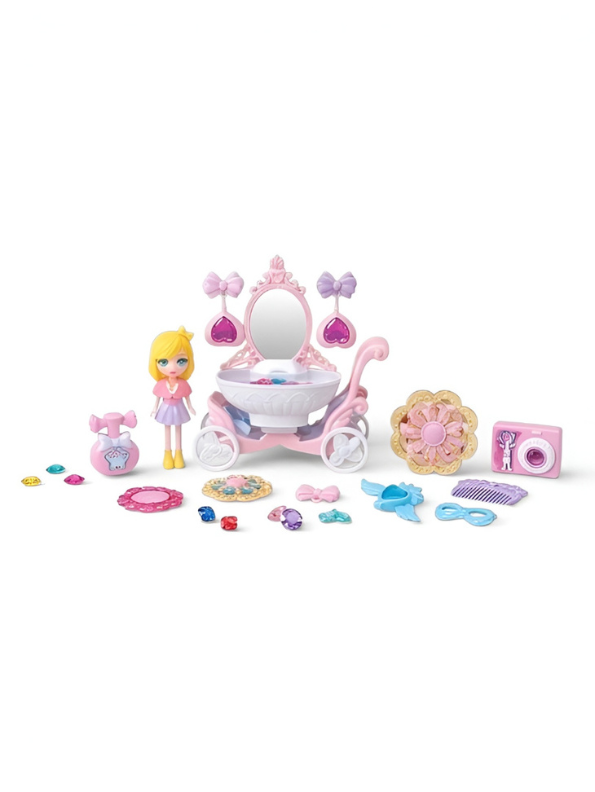 Princess Dressing Table & Carriage Vanity Set – Pretend Play Toy with Doll & Magic Accessories NX15619.
