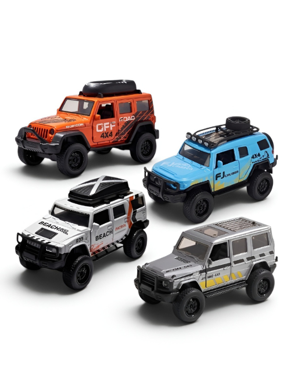 PUBG Pack Of 4 Diecast Jeep Wrangler Rubicon Off-Road - 1:36 Scale Toy Car with Openable Doors and Roof Rack LMI12403