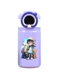 Purple - Temperature Control Stainless Steel Water Bottle - 550ml Cartoon Aesthetic Design with Push Button Sipper NOV8420.