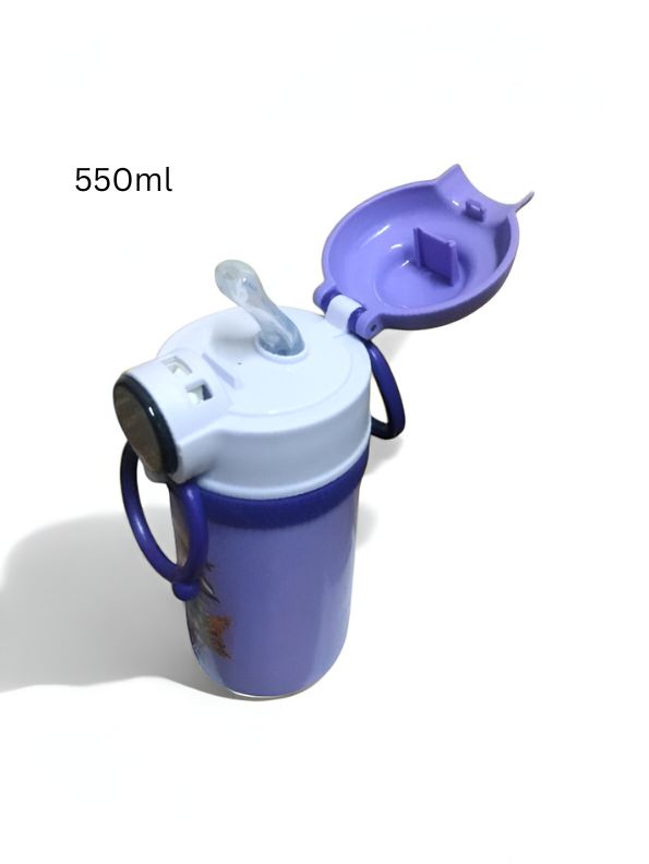 Purple - Temperature Control Stainless Steel Water Bottle - 550ml Cartoon Aesthetic Design with Push Button Sipper NOV8420.